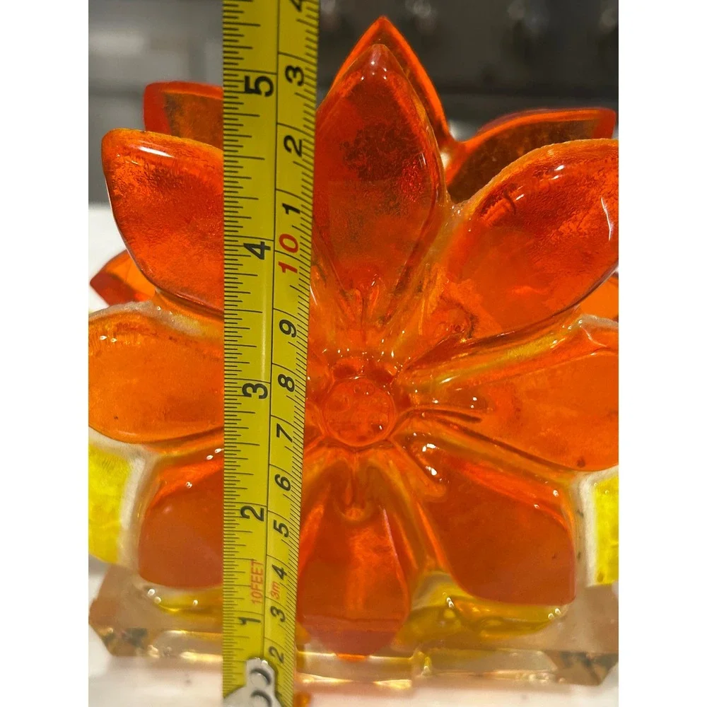 Vintage 1969 New Designs Inc Orange Resin Flower Napkin Letter Holder MCM USA